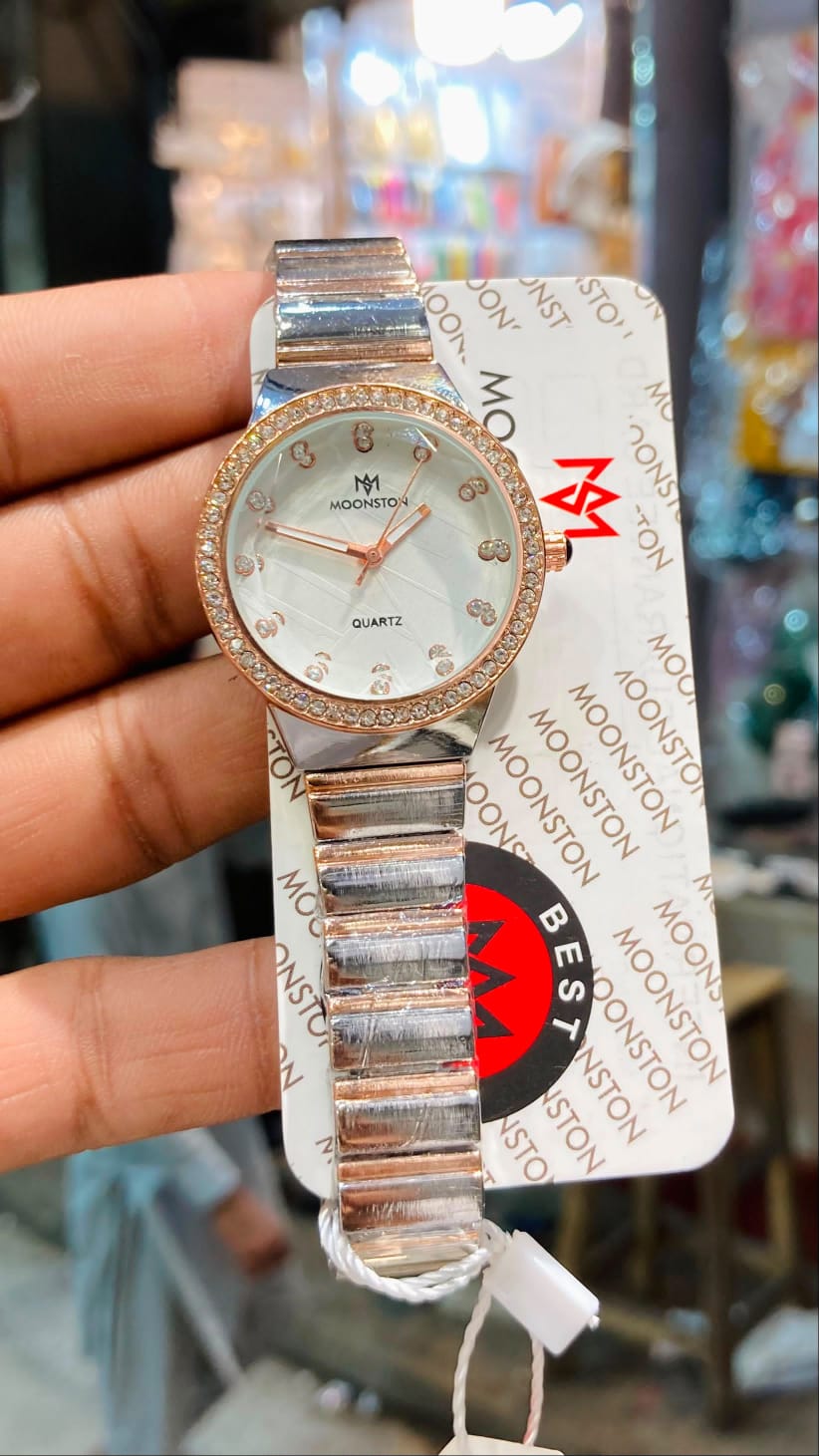 MOONSTON Luxury Crystal Two-Tone Ladies Quartz Watch
