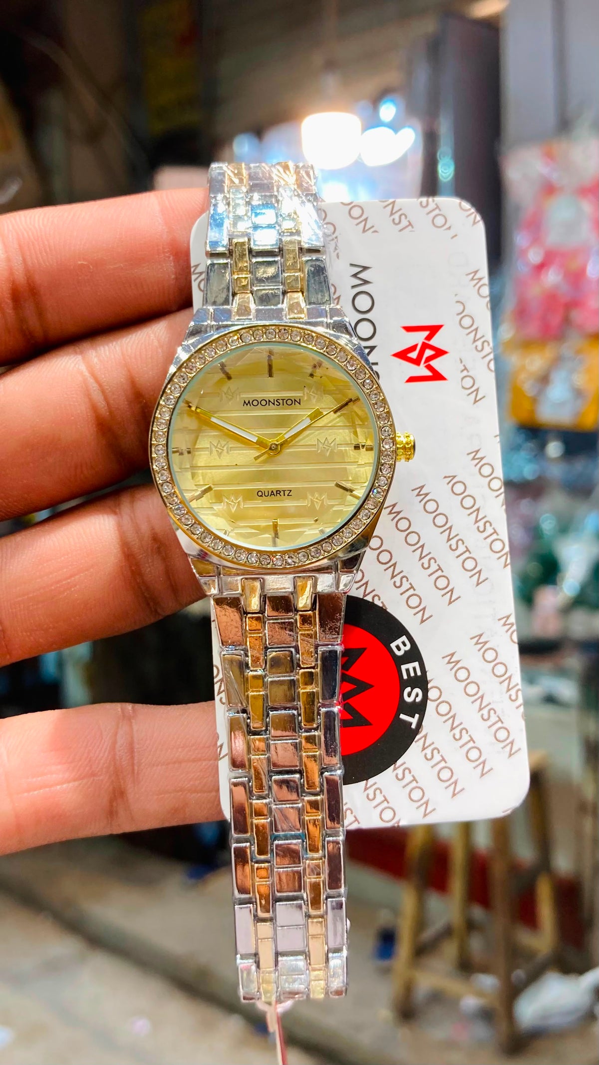MOONSTON Luxury Crystal Two-Tone Ladies Quartz Watch