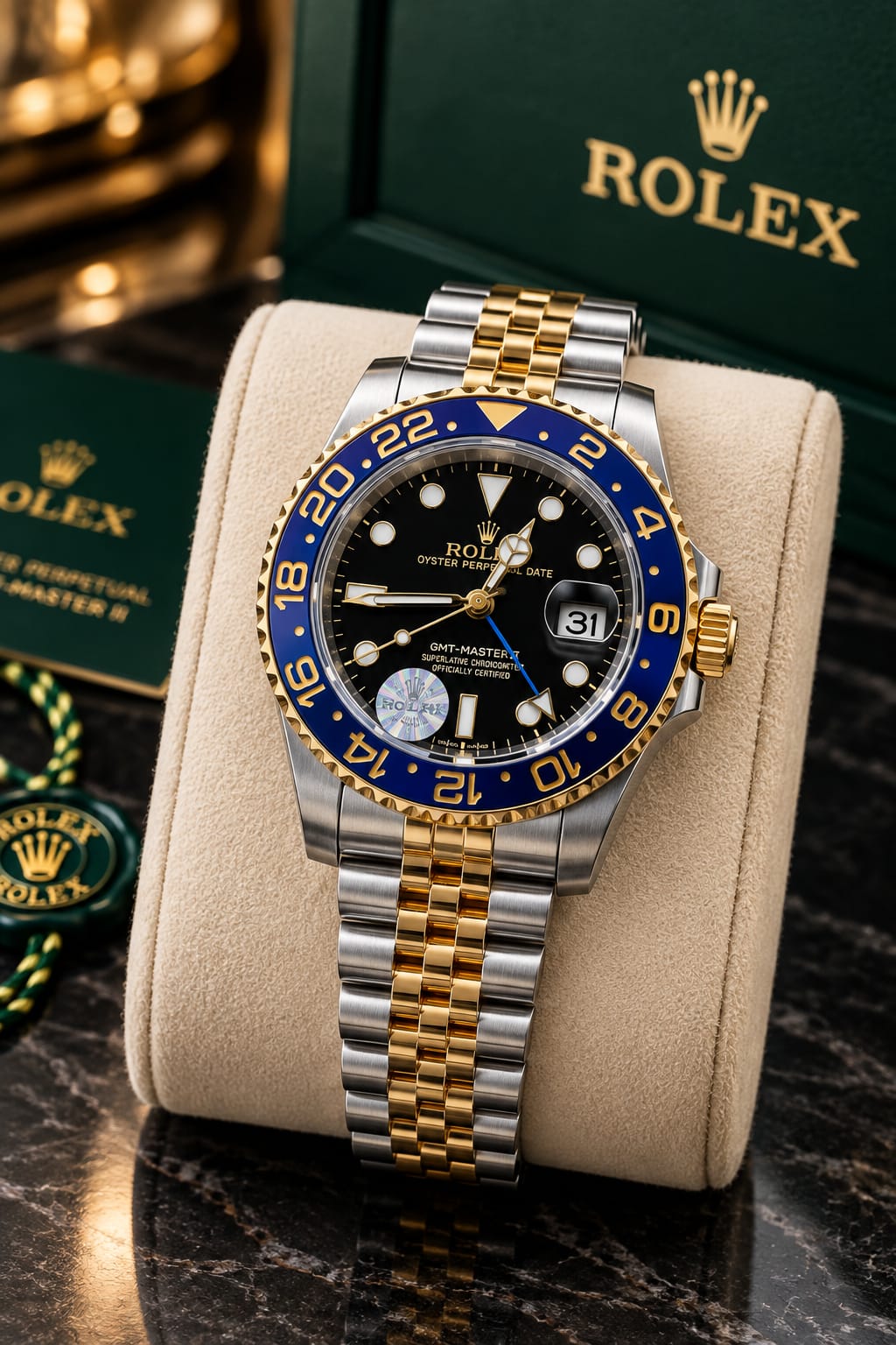 "Blue &amp; Gold GMT-inspired luxury watch"